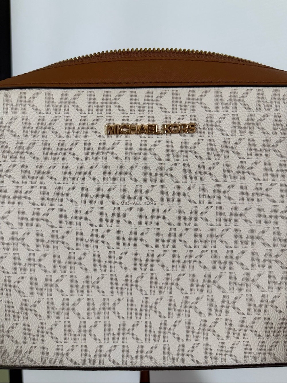 Michael Kors Beige Logo Canvas Backpack with Tan Trim
